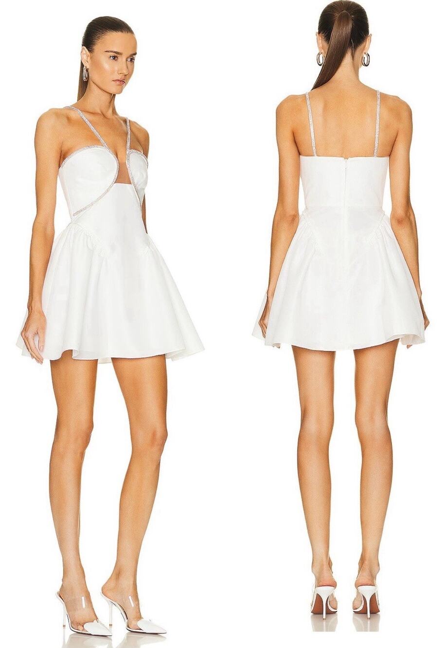 Self‑Portrait White Taffeta Crystal Bustier Flared Mini Dress — US 10 Bridal NWT
